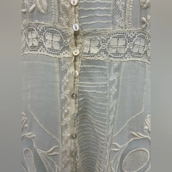 Antique Edwardian Lace Tea Dress 1900s Cotton Lawn Embroidered Bridal - Picture 2 of 14